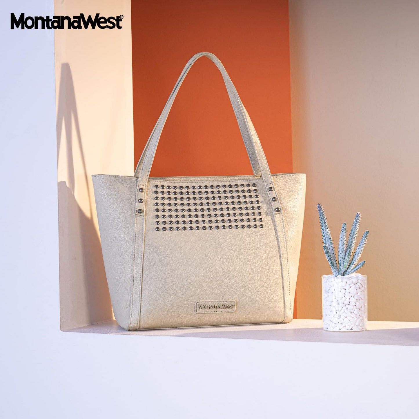 Montana West Tote Bag for Women Rivets Purses and Handbags Shoulder Bag with Zipper