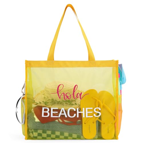 Montana West Large Mesh Beach Tote Bag Net Mesh Pool Bag with Two Pockets