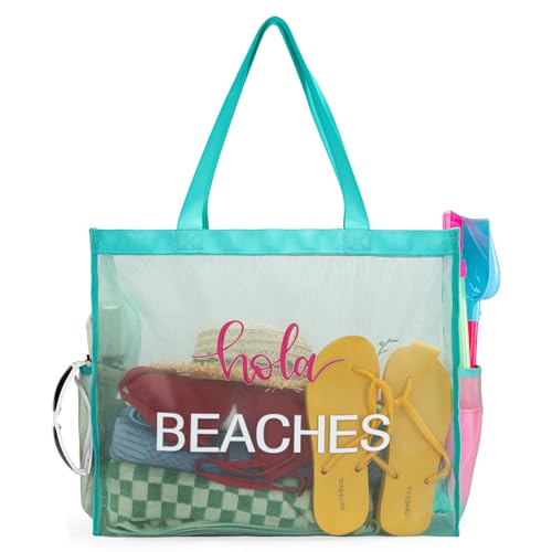 Montana West Large Mesh Beach Tote Bag Net Mesh Pool Bag with Two Pockets
