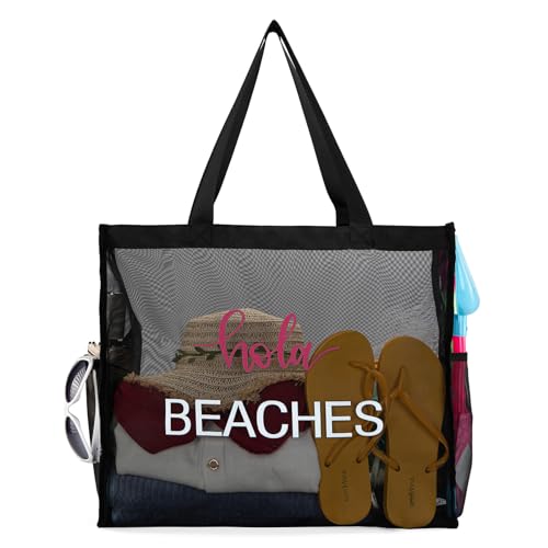 Montana West Large Mesh Beach Tote Bag Net Mesh Pool Bag with Two Pockets