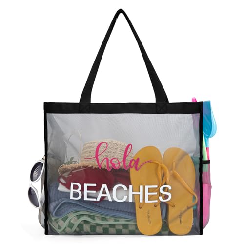 Montana West Large Mesh Beach Tote Bag Net Mesh Pool Bag with Two Pockets