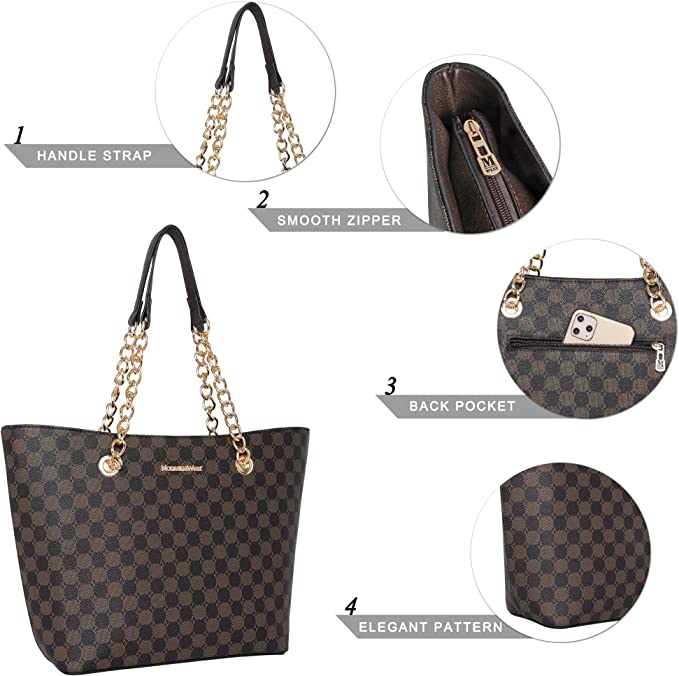 Montana West Handbags for Women Chain Shoulder Vegan Leather Tote Bag Top Handle Handbag