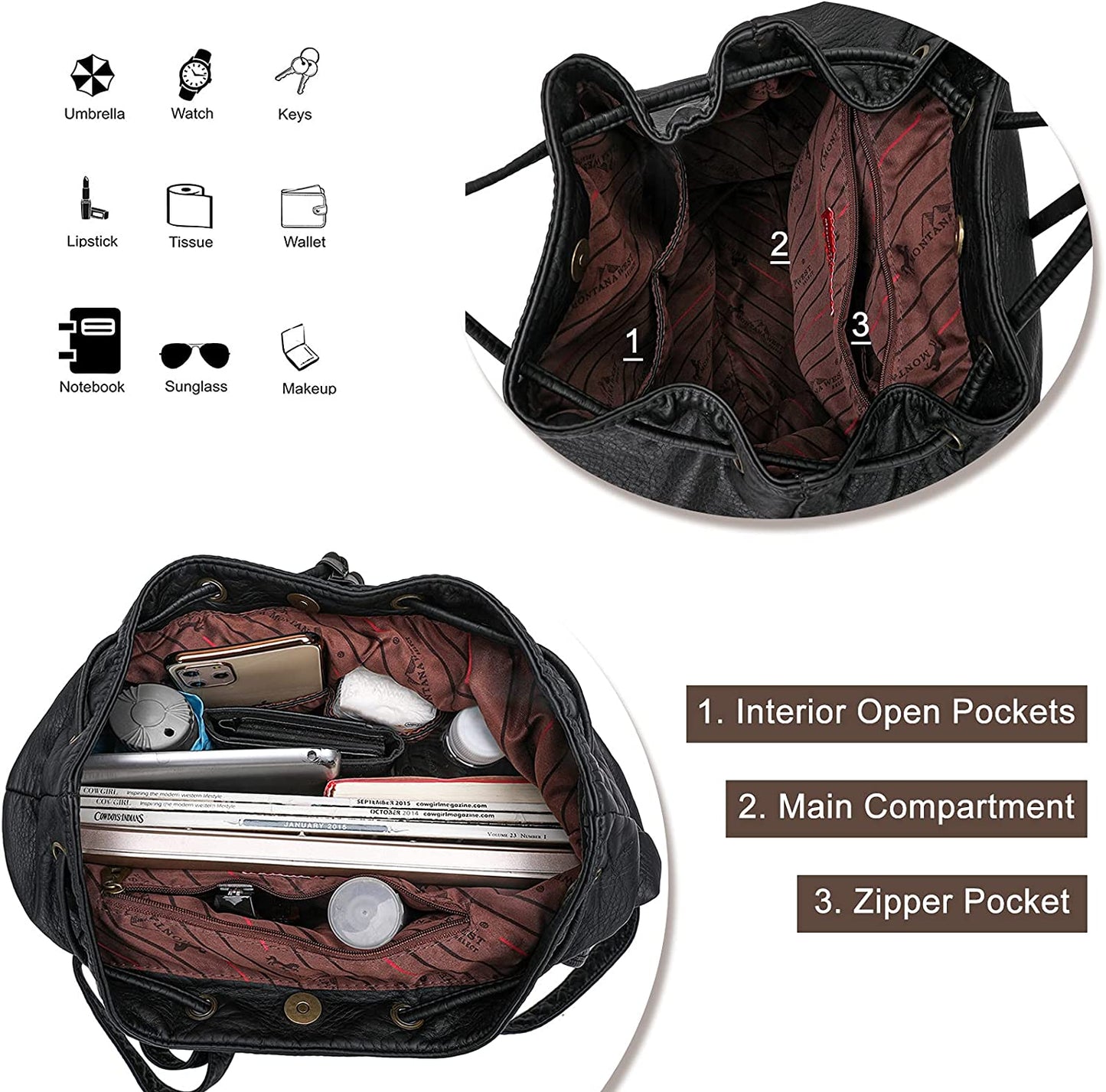 Montana West Soft Washed Leather Drawstring Casual Travel Large School Bags