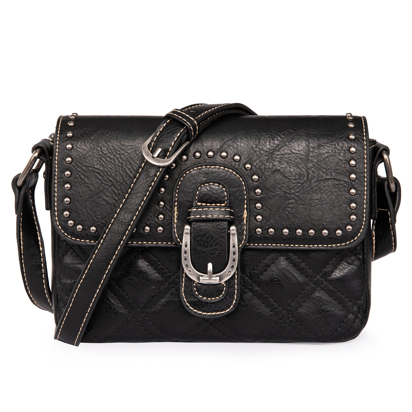 Wrangler Women's Buckle Crossbody Quilted PU Leather Shoulder Purse