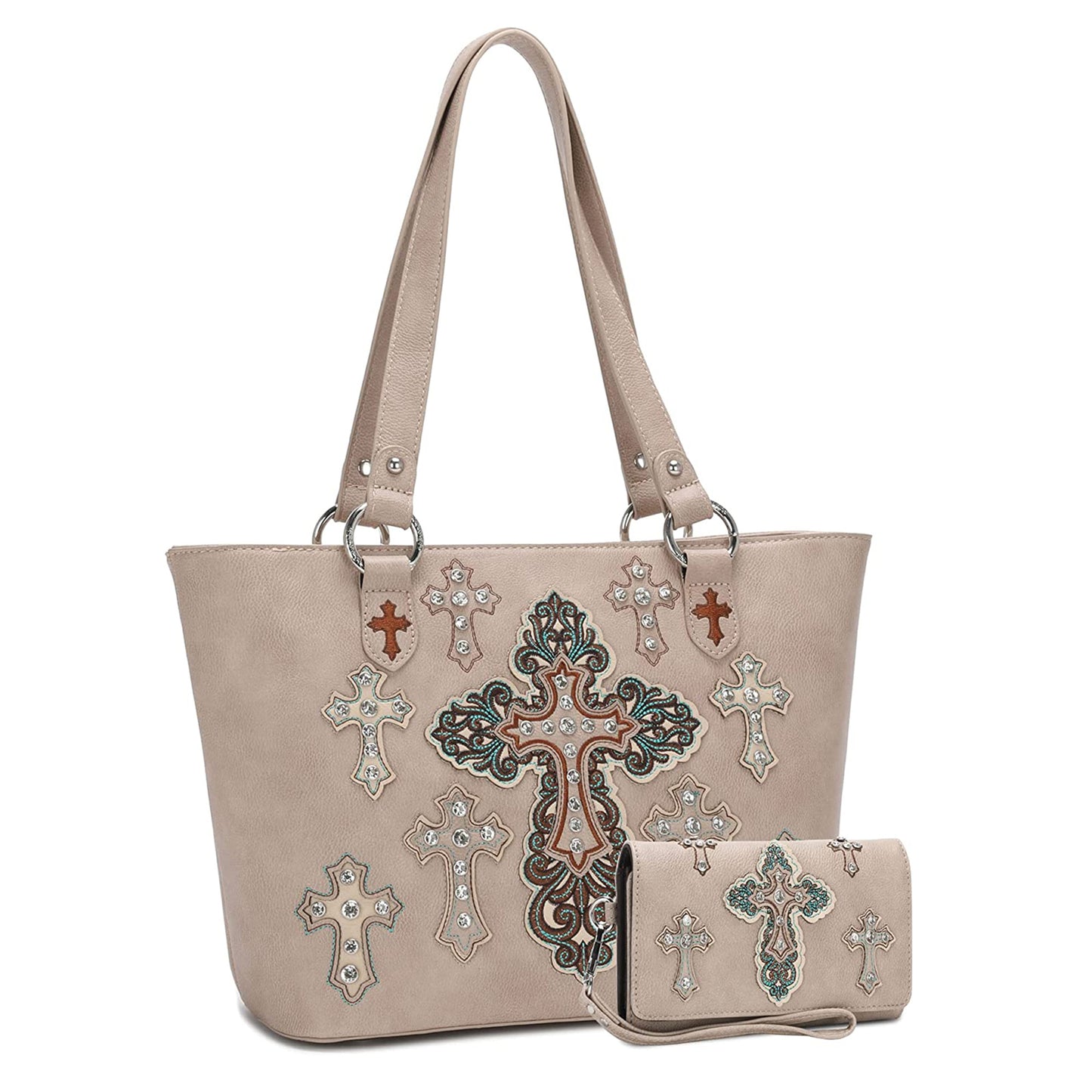 Montana West Reainstone Embroidered Cross Collection Concealed Carry Tote