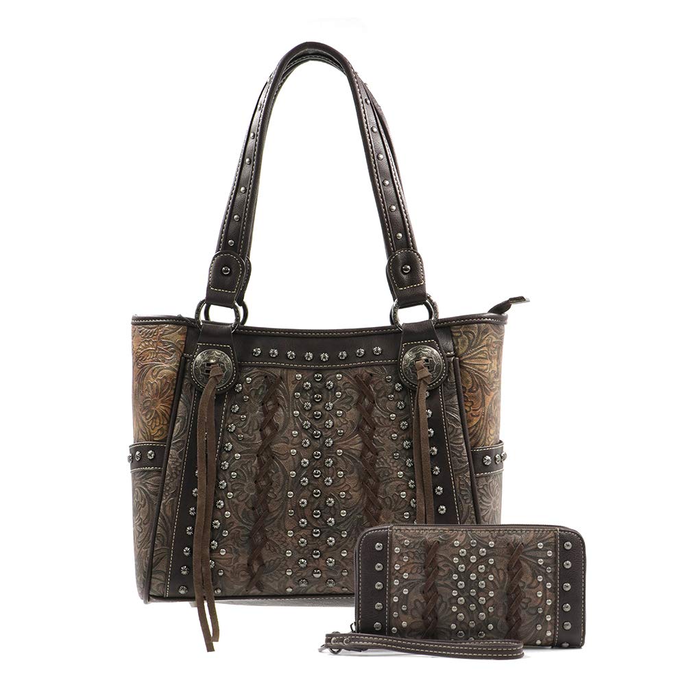 Montana West Leather Concealed Carry Tote Bag Western Style Shoulder Bag Handbag