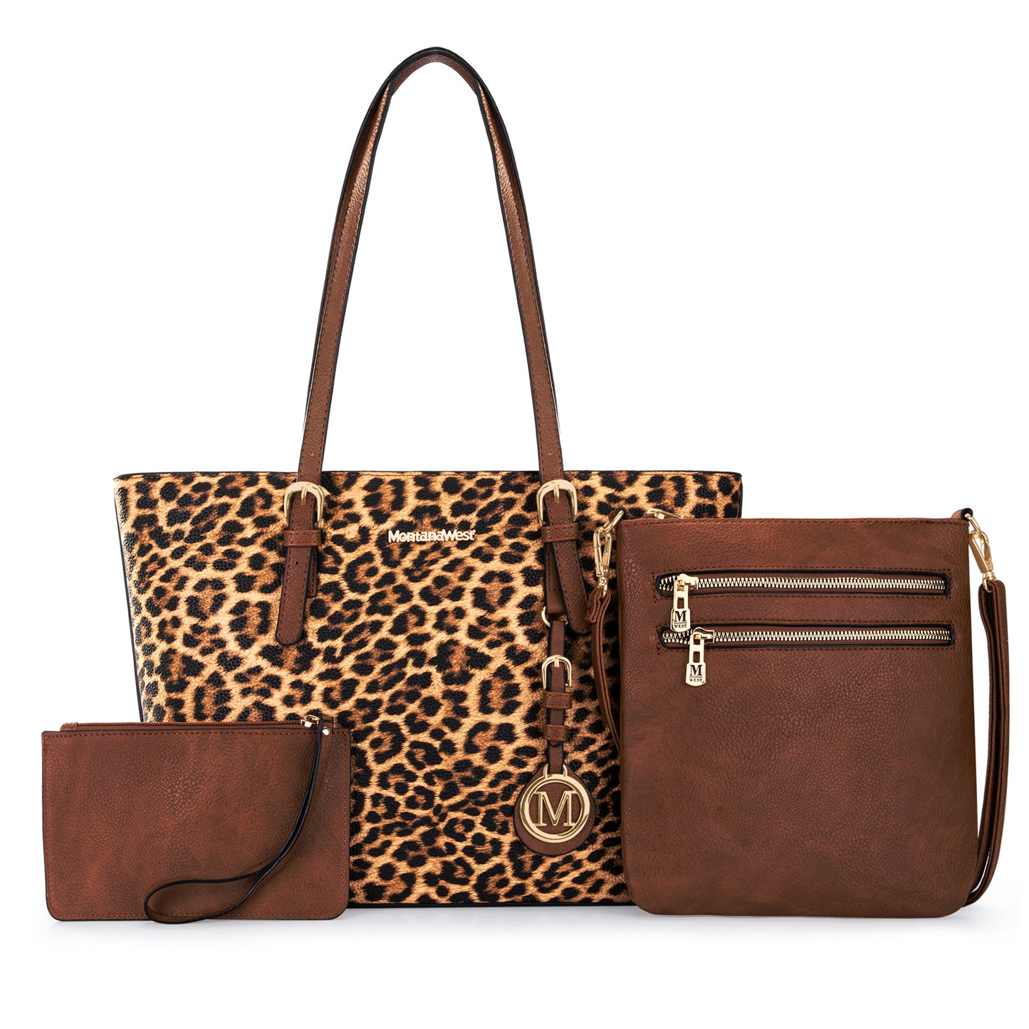 Montana West 3 pcs Handbag Set Leopard Print Tote Bag