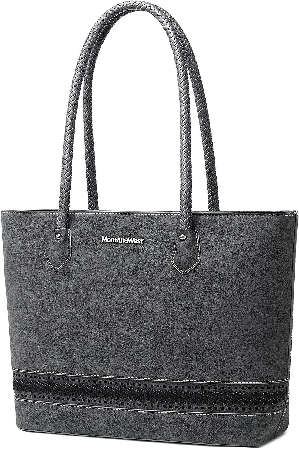 Montana West Vegan Leather Top-handle Shoulder Bag with Woven Decro