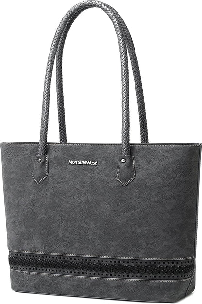 Montana West Vegan Leather Top-handle Shoulder Bag with Woven Decro