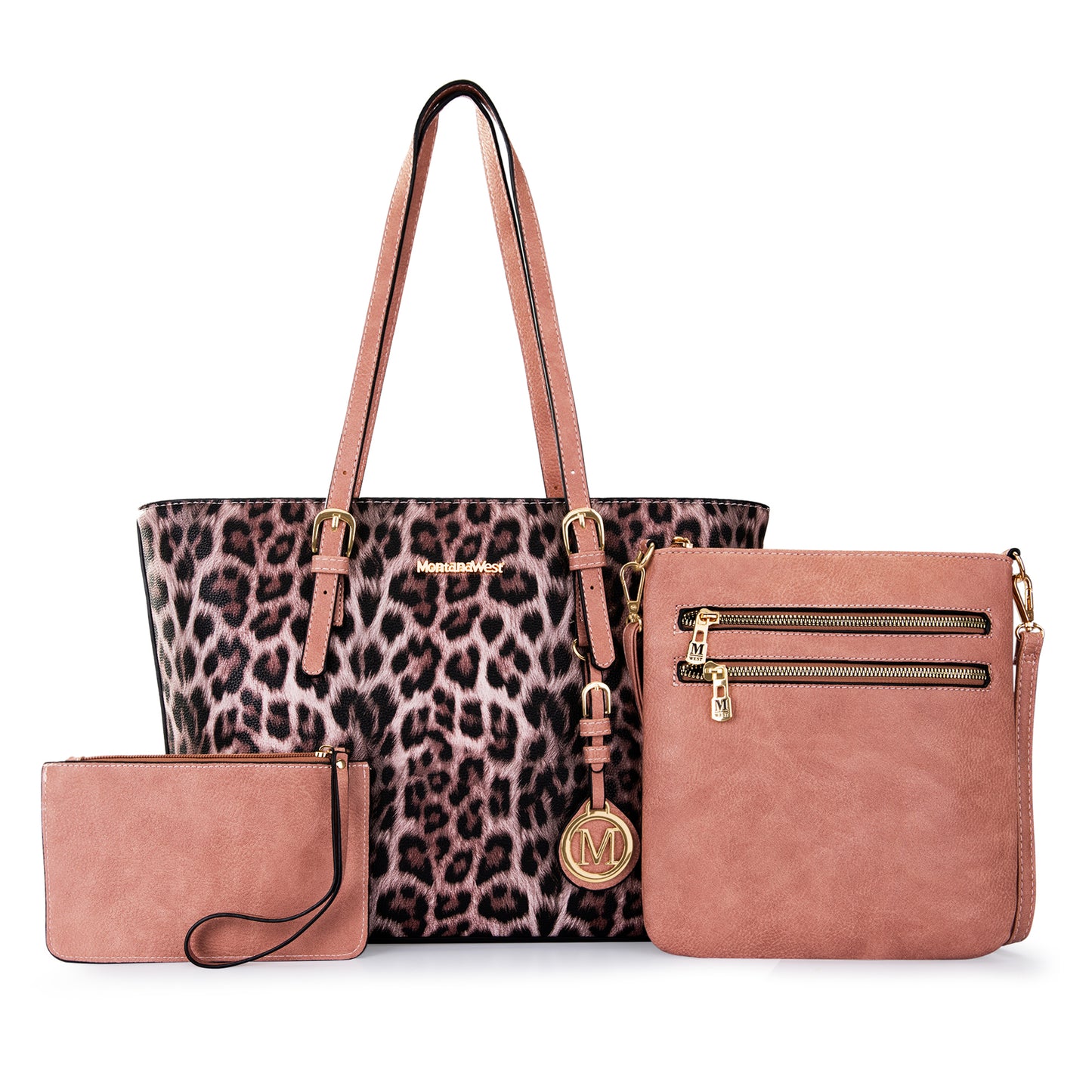 Montana West 3 pcs Handbag Set Leopard Print Tote Bag