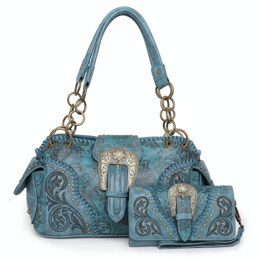 Montana West Leather Embroidered Western Design Satchel