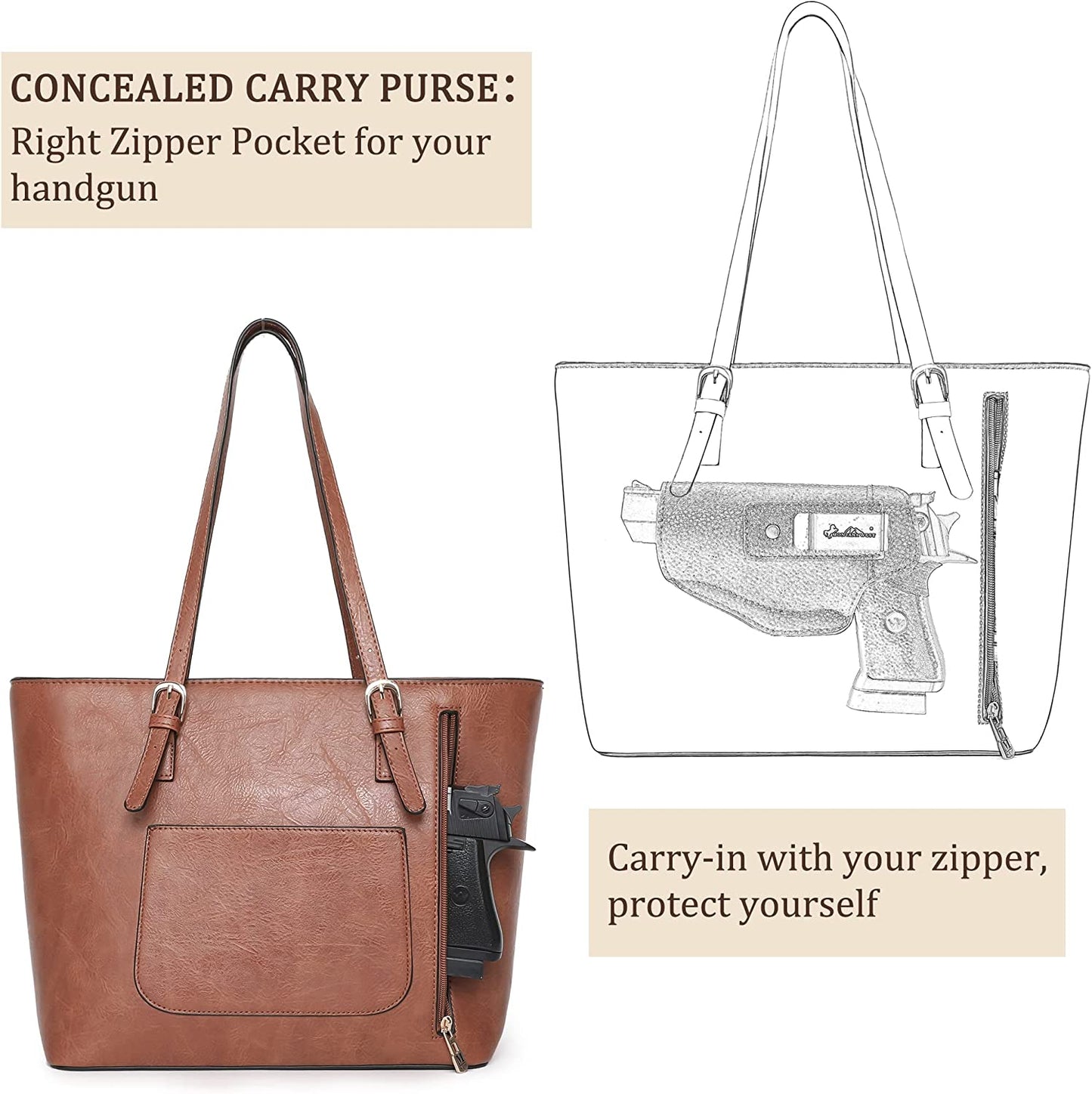 Montana West Totes Concealed Carry Purse Large Shoulder Handbag 3 Pcs