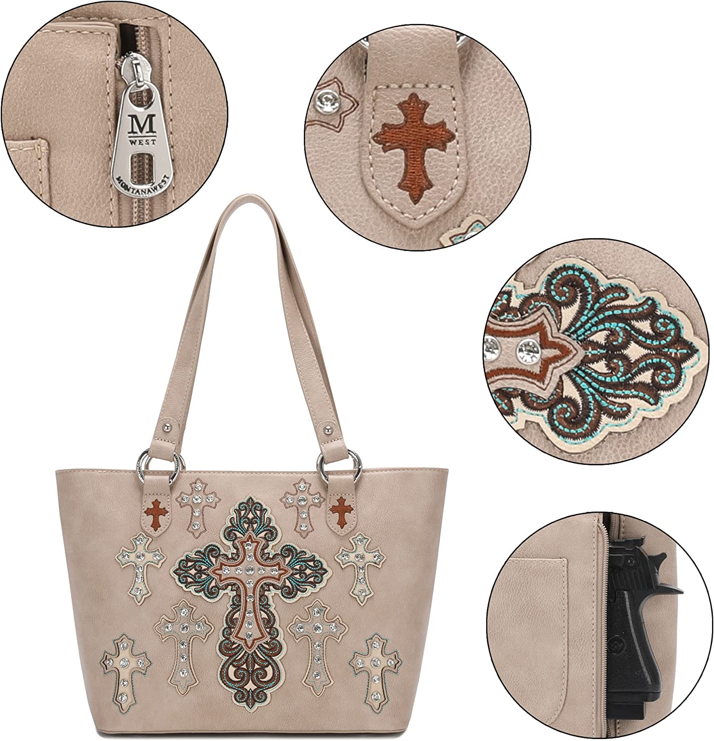 Montana West Reainstone Embroidered Cross Collection Concealed Carry Tote