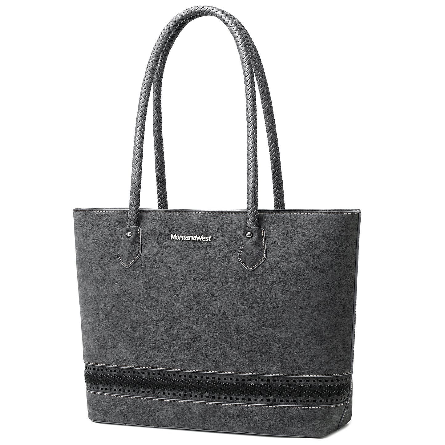 Montana West Vegan Leather Top-handle Shoulder Bag with Woven Decro