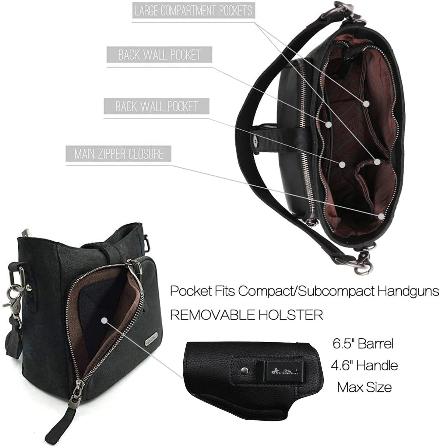 Montana West Genuine Leather  Concealed Carry Western Shoulder Bag