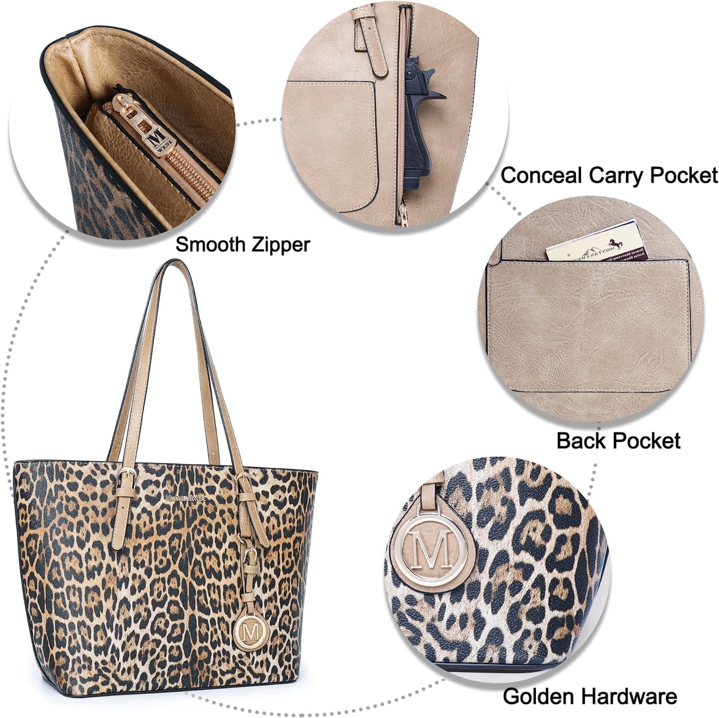 Montana West 3 pcs Handbag Set Leopard Print Tote Bag