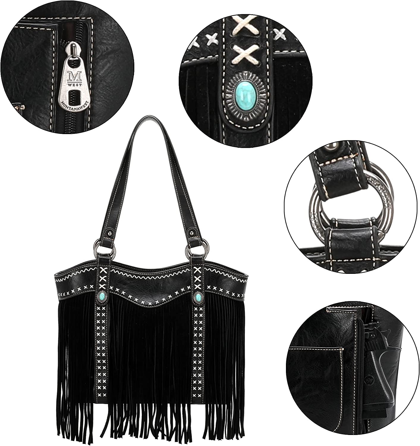 Montana West Embroidered Fringe Collection Concealed Carry Tote
