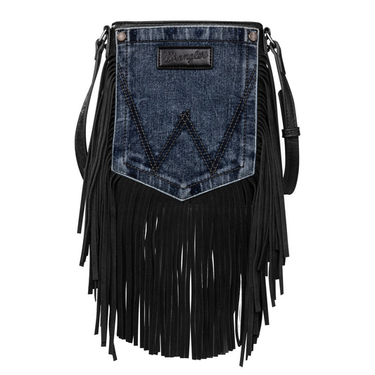 Wrangler Western Cowgirl Fringe Purse Women's Vintage Denim Leather Crossbody