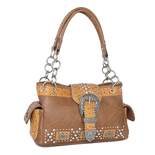 Montana West Buckle Collection Concealed Carry Satchel Vegan Leather Tote Bag